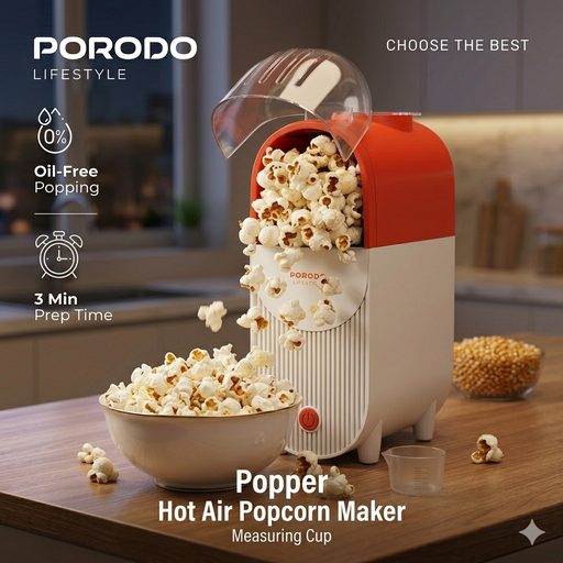 [12415] Porodo Lifestyle Popper Hot Air Popcorn Maker with Measuring Cup | PDLFSTN005WHOG |