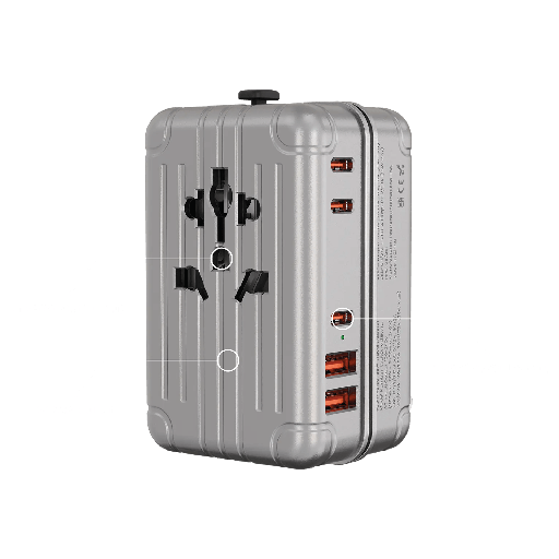 [12445] Levelo Roamiversal 2400W Travel Adapter – Universal Plug with 35W PD, 3× USB-C & 2× USB-A | LVLROAMI35WTAASL |