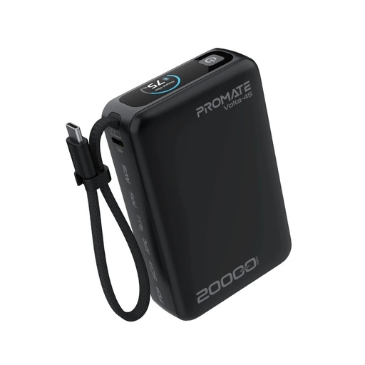 [12543] Promate 20000mAh Power Bank, 45W PD Fast Charging, Built-In USB-C Cable, 22.5W USB-A, 3-Device Charging, Smart Display | Volta-45 |