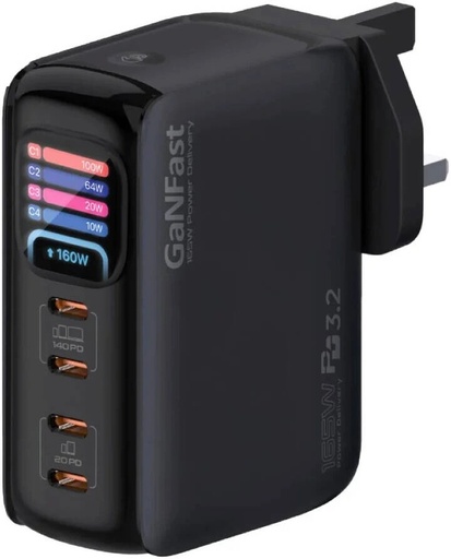 [12545] Promate GaNFast 165W USB-C Charger, 4 Ports, Dual 140W PD 3.2, TFT Smart Display, PPS & AVS, Multi-Device Charging | Prime-165 |