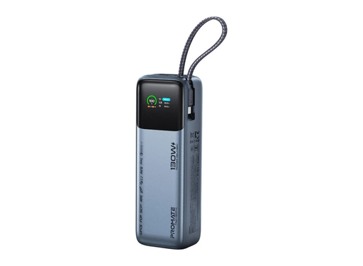 [12546] Promate 20000mAh Power Bank, 130W Total Output, 100W USB-C PD, Built-In Braided Cable, 22.5W USB-A, 65W Fast Recharge, TFT Display | Titan-130Pro |