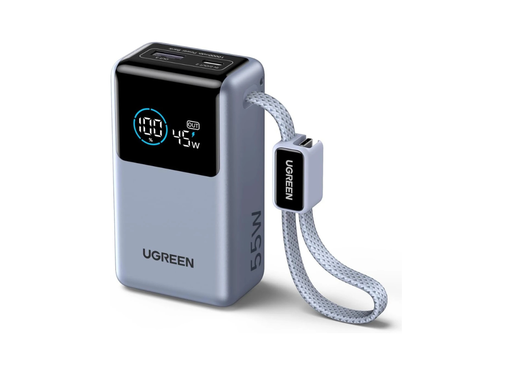[12551] UGREEN Nexode Pro Mini Power Bank 10000mAh, 55W Fast Charging, Built-In USB-C Cable, Digital Display, Triple Device Charging | PB727 / 85301B |